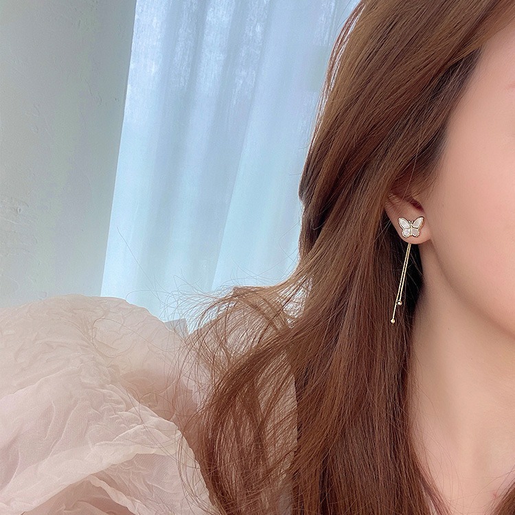 Super Fairy White Mother Butterfly Earrings Long Temperament Earrings