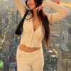 Hoodie Suit Women Leisure Sexy Zip Long Sleeve Sweater And High Waist Long Pants Set - Image 2