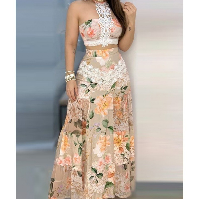Floral Lace Hem Top & Skirt Sets Women - Image 4