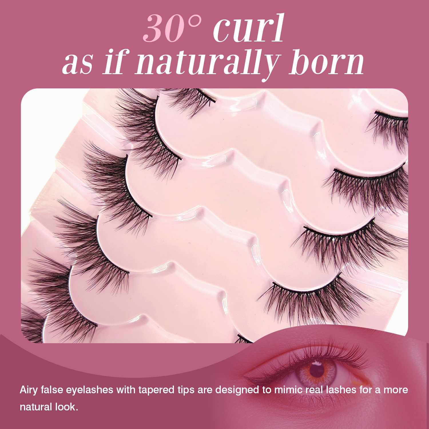 Natural Lashes Wispy Lashes Natural Look False Eyelashes Natural Flared Eyelashes False Eye Lashes Soft Fluffy Lashes 7 Pairs 6mm Gradual 13mm Cat's Eye Transparent Stem Eye Tail Elongated Half Eye Na - Image 2
