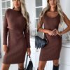 2pcs Suit Women's Solid Stripe Long-sleeved Top And Tight Suspender Skirt Fashion Autumn Winter Slim Clothing - Image 8