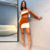Contrast Chest Wrapped Long Sleeve Top Hip Wrap Skirt - Image 3