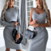 2pcs Suit Women's Solid Stripe Long-sleeved Top And Tight Suspender Skirt Fashion Autumn Winter Slim Clothing - Image 4