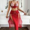 Embroidered Bra Split Red Three-piece Suit - Image 5