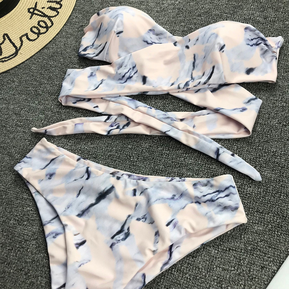 Sexy gathered bandage high waist ladies bikini split swimsuit - Image 2