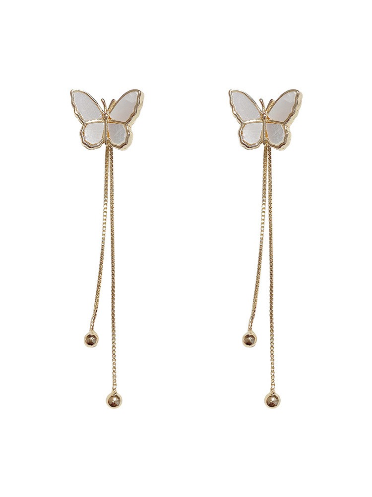 Super Fairy White Mother Butterfly Earrings Long Temperament Earrings - Image 2