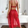 Embroidered Bra Split Red Three-piece Suit - Image 3