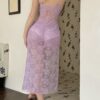 Embroidered Stockings Hollow Out Stitching Fishnet Suspenders See-through Suit - Image 6