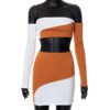 Contrast Chest Wrapped Long Sleeve Top Hip Wrap Skirt - Image 5