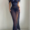 Navy Blue Sexy Lingerie Set Long Dress Split - Image 3