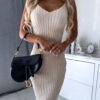 2pcs Suit Women's Solid Stripe Long-sleeved Top And Tight Suspender Skirt Fashion Autumn Winter Slim Clothing - Image 5