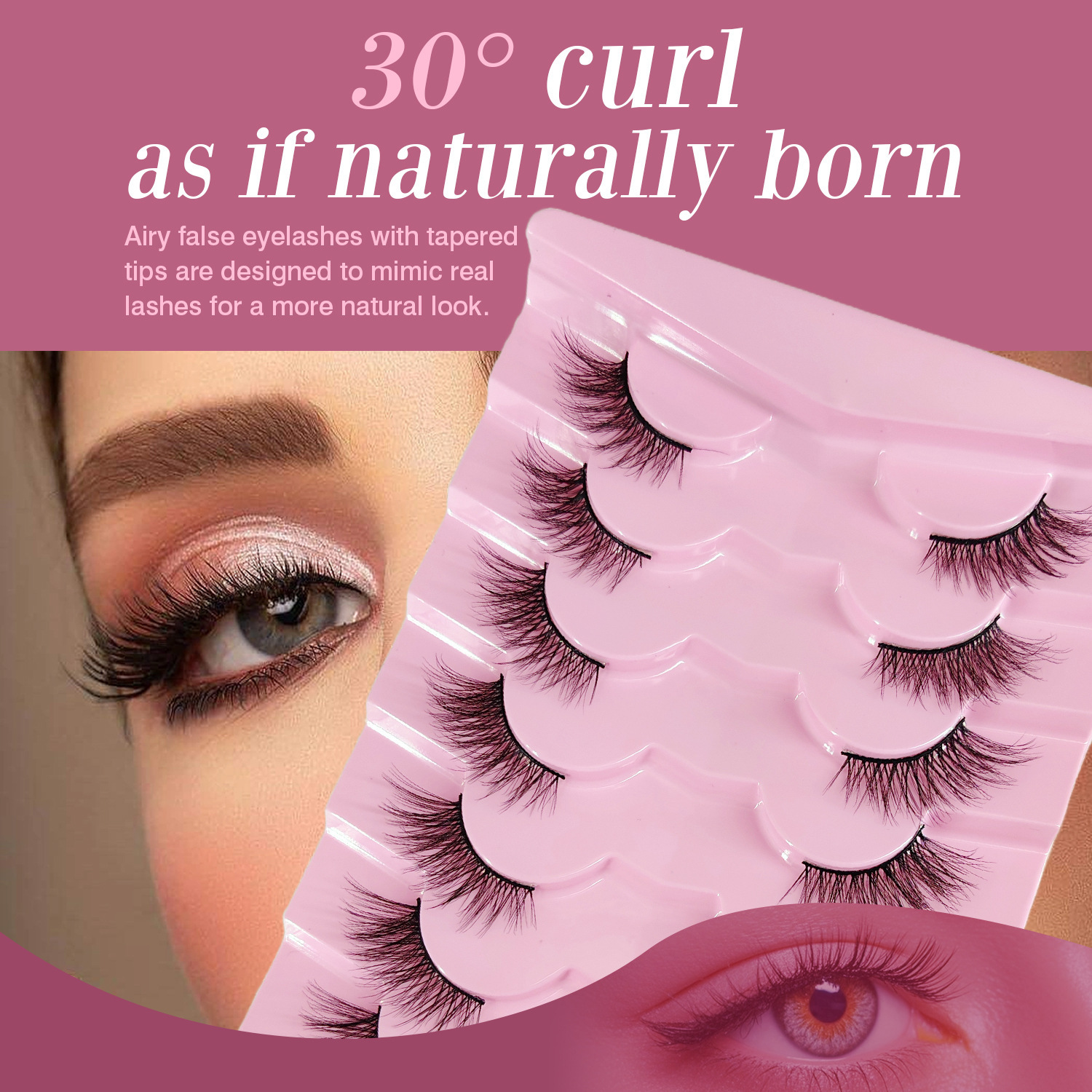 Natural Lashes Wispy Lashes Natural Look False Eyelashes Natural Flared Eyelashes False Eye Lashes Soft Fluffy Lashes 7 Pairs 6mm Gradual 13mm Cat's Eye Transparent Stem Eye Tail Elongated Half Eye Na - Image 4