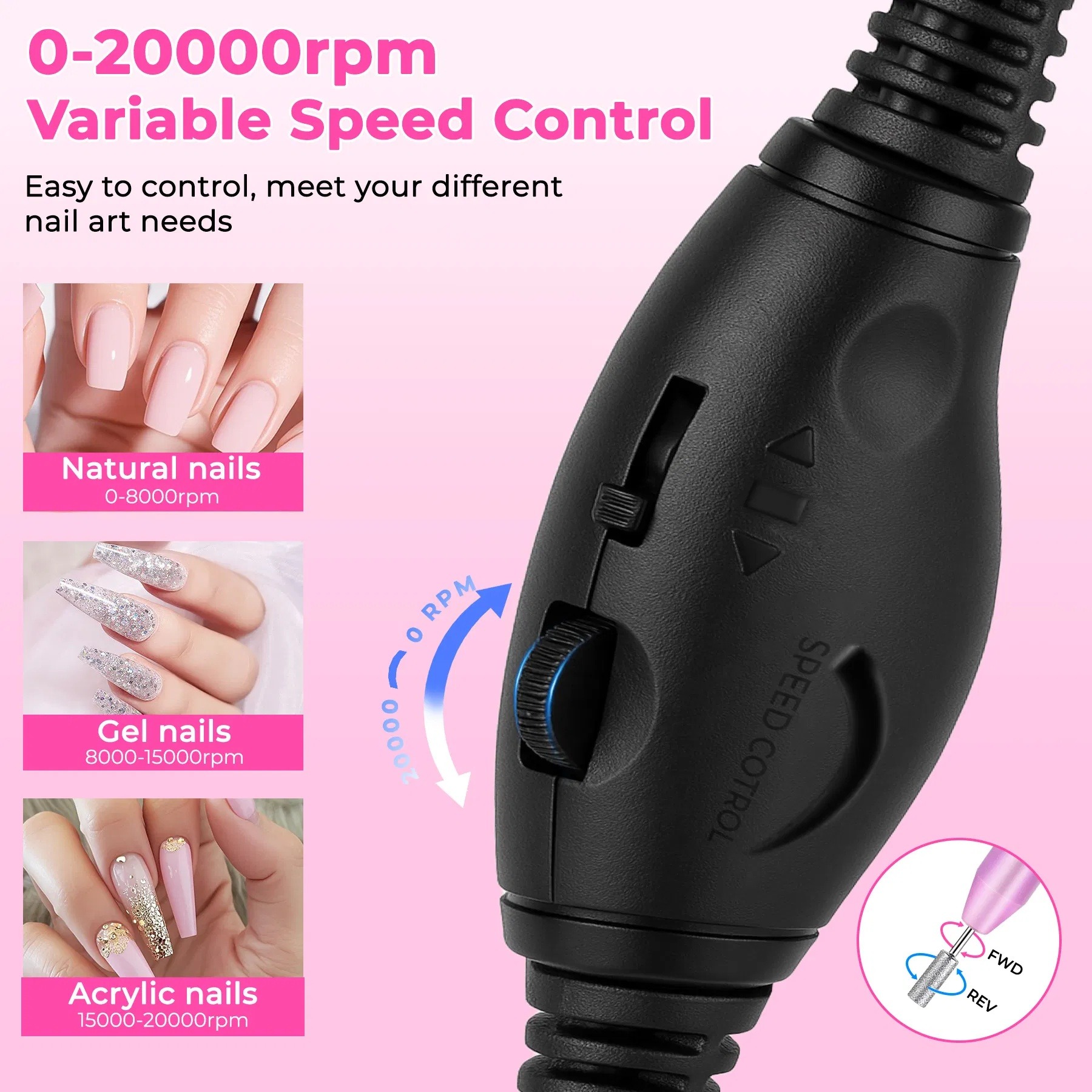 Portable Electric Nail Drill, Professional Nail File Kit For Acrylic, Gel Nails, Manicure Pedicure With Nail Drill Bits Sanding Bands Rose Gold - Image 5