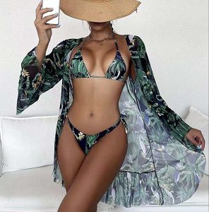 Tropical Triangle Bikini Swimsuit Kimono
