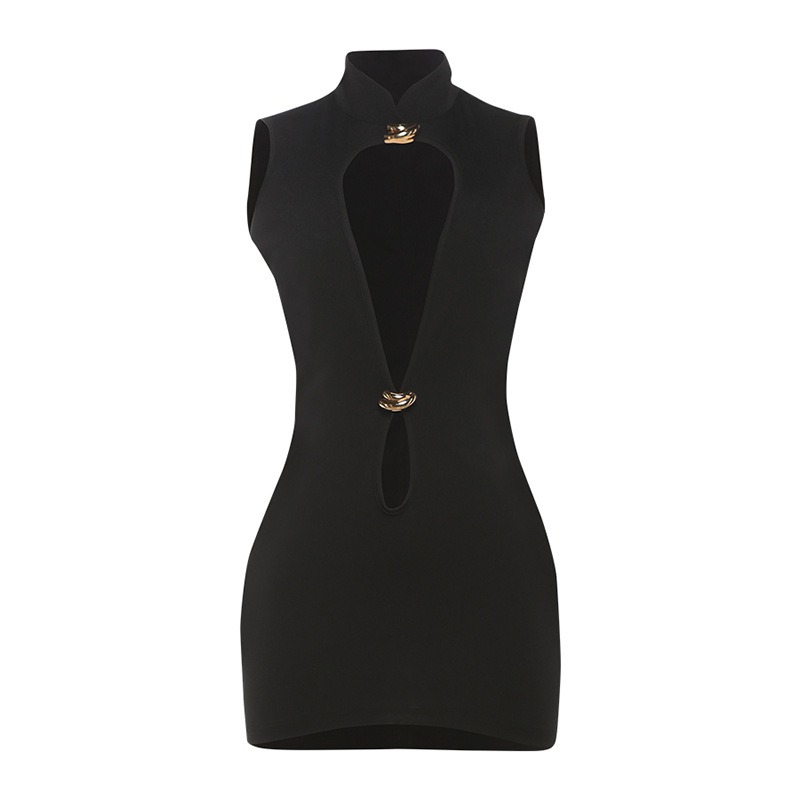 Women's Hollow Slim Sleeveless Sheath Solid Color Dress - Image 5