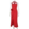 Elegant Slim Three-dimensional Flower Split Dress - Image 3