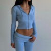 Hoodie Suit Women Leisure Sexy Zip Long Sleeve Sweater And High Waist Long Pants Set - Image 3