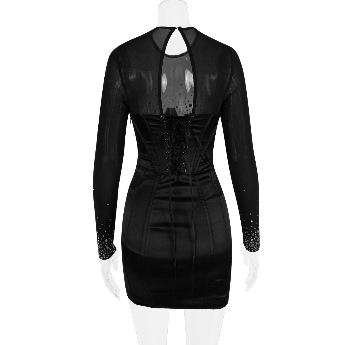 Women's Hot Rhinestone Fishbone Hot Girl Skinny Hip Skirt Black Dress - Image 5