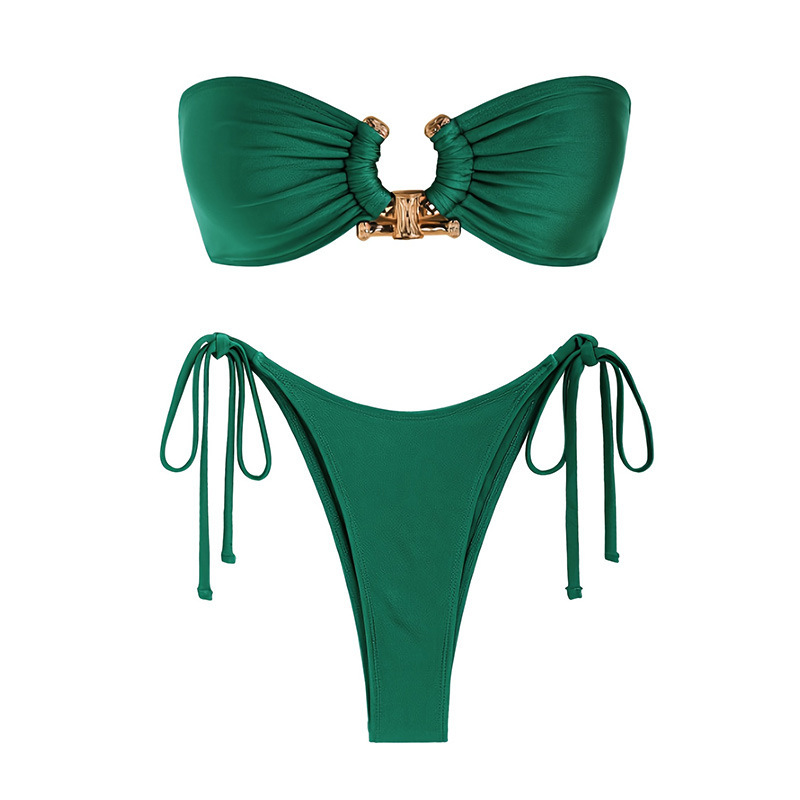 Women's Fashion Solid Color Split Tube Top Swimsuit - Image 5