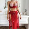 Embroidered Bra Split Red Three-piece Suit - Image 2