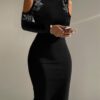 Rhinestone Off-the-shoulder Turtleneck Tight Skirt - Image 3