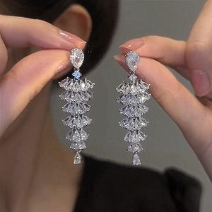 Sparkling Zircon  Tree Drop Earrings For Women Trendy Xmas Tree Plant Dangle Earrings New Year Festival Party Jewelry