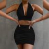 2pcs Dress Suits For Women Halter Lace-up Hip Top And Pleated Hip-covering Skirt - Image 8
