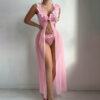 Sexy Slit See-through Suspender Skirt Long Skirt T Back Sexy Nightdress Two-piece Set - Image 4